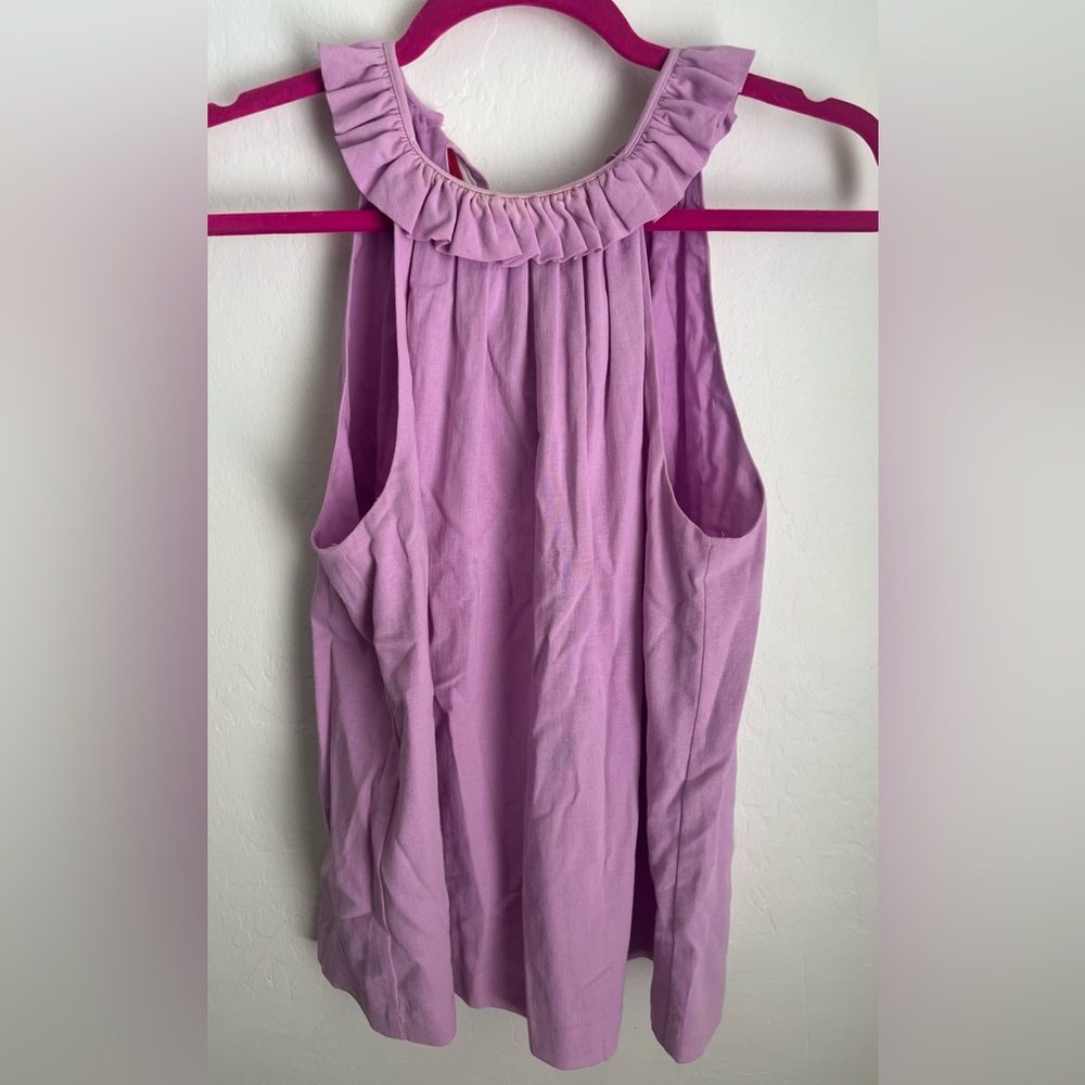 TRINA TURK MOONBOW WHITE COLORFUL RIBBON TIE BACK RUFFLE HALTER TANK TOP💜💕🤍
